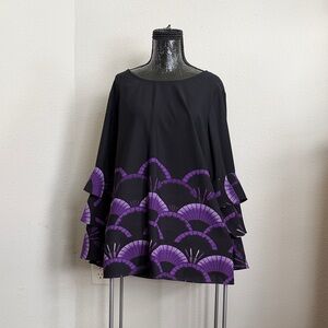 Alfani Black Tunic with Purple Fan-Print Hem